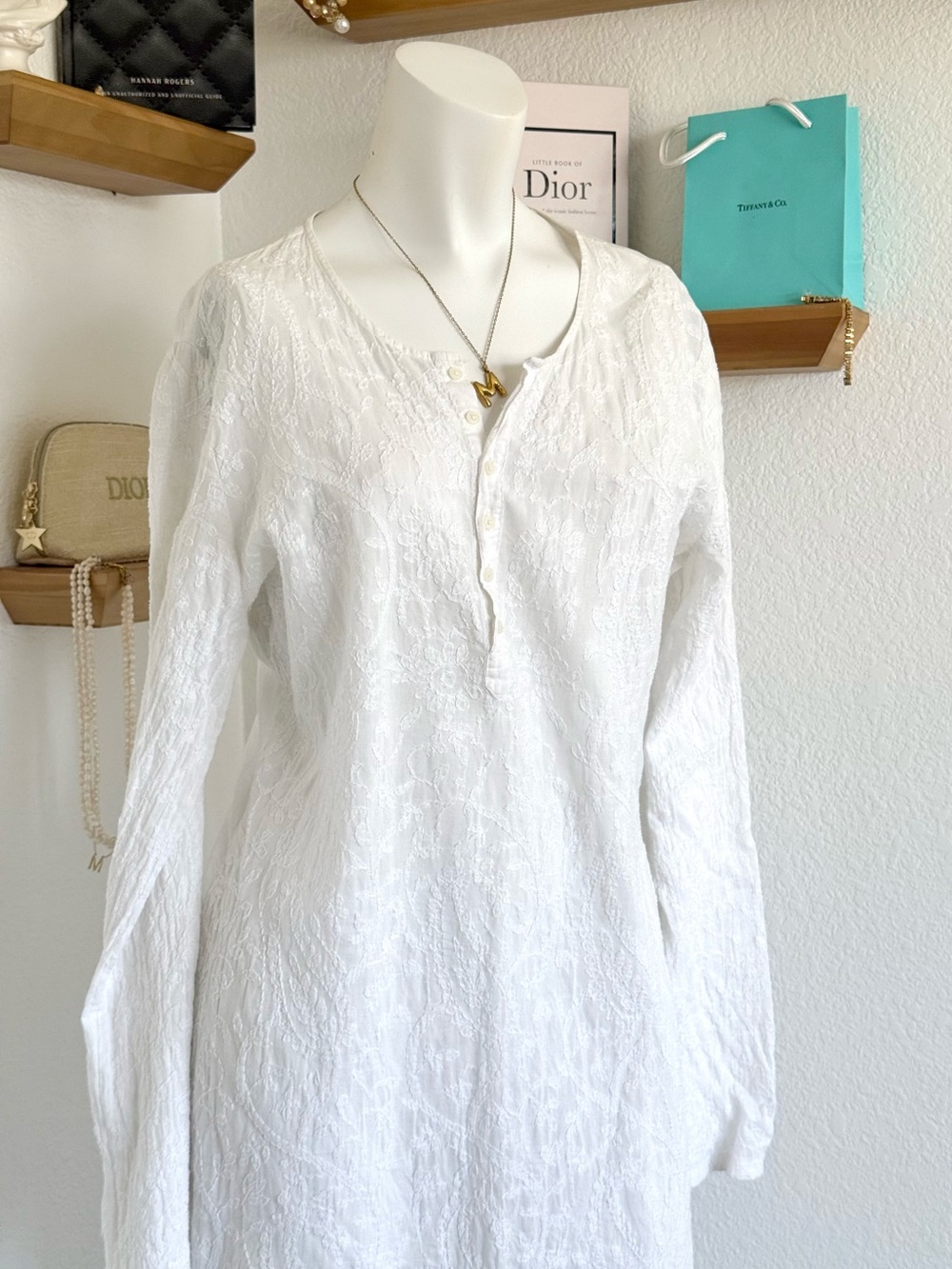 Vintage White Women's Embroidered Henley Tunic Dress - Polo Ralph Lauren